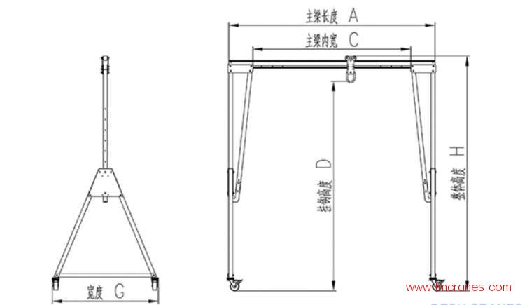 便攜式鋁合金龍門吊外形尺寸圖